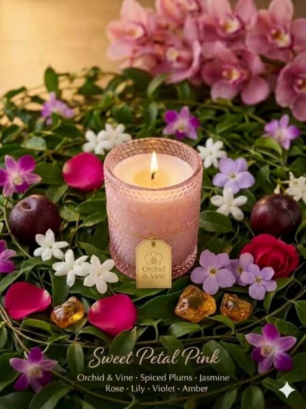 Orchid & Vine Soy Wax Votive Candle Sweet Petal Pink Limited Edition